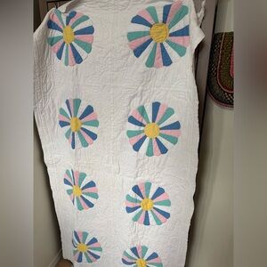 Vintage Quilt handmade flower cotton corduroy lap blanket